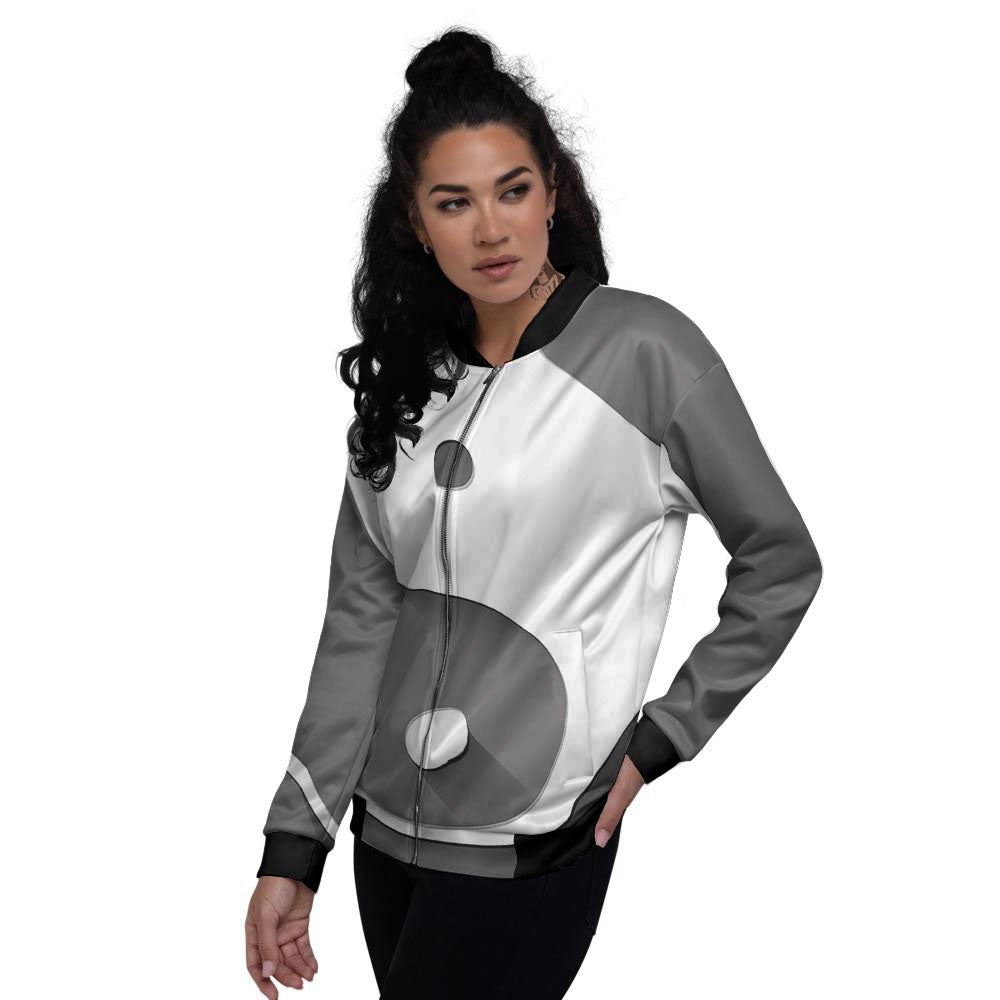 Yin Yang White And Sliver Print Women's Bomber Jacket-grizzshop