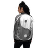 Yin Yang White And Sliver Print Women's Bomber Jacket-grizzshop