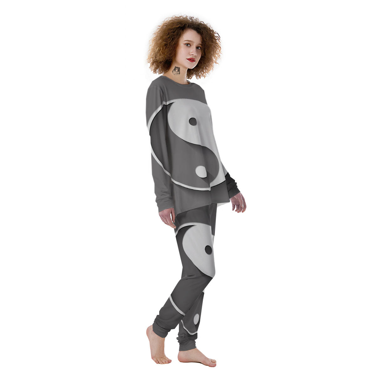 Yin Yang White And Sliver Print Women's Pajamas-grizzshop