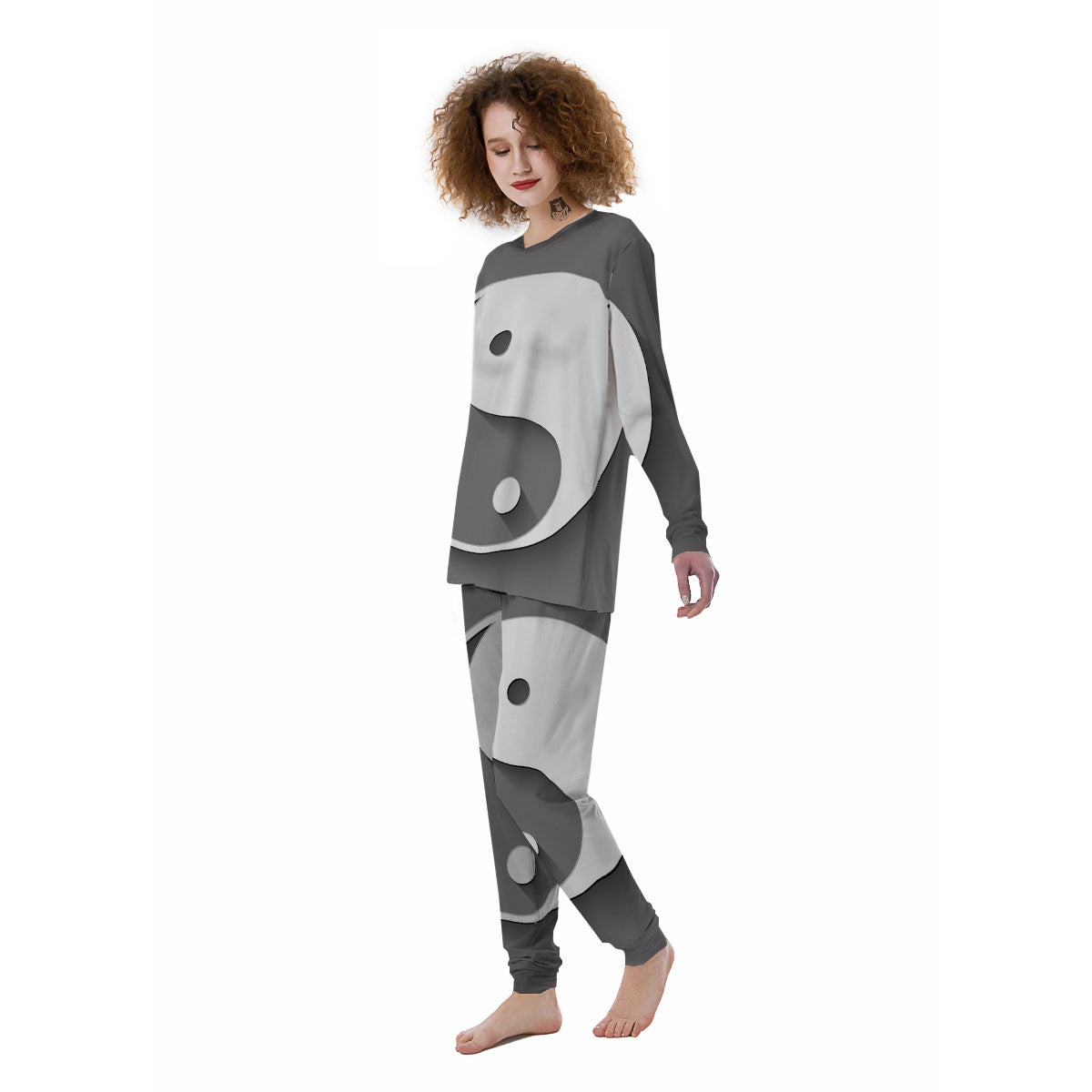 Yin Yang White And Sliver Print Women's Pajamas-grizzshop