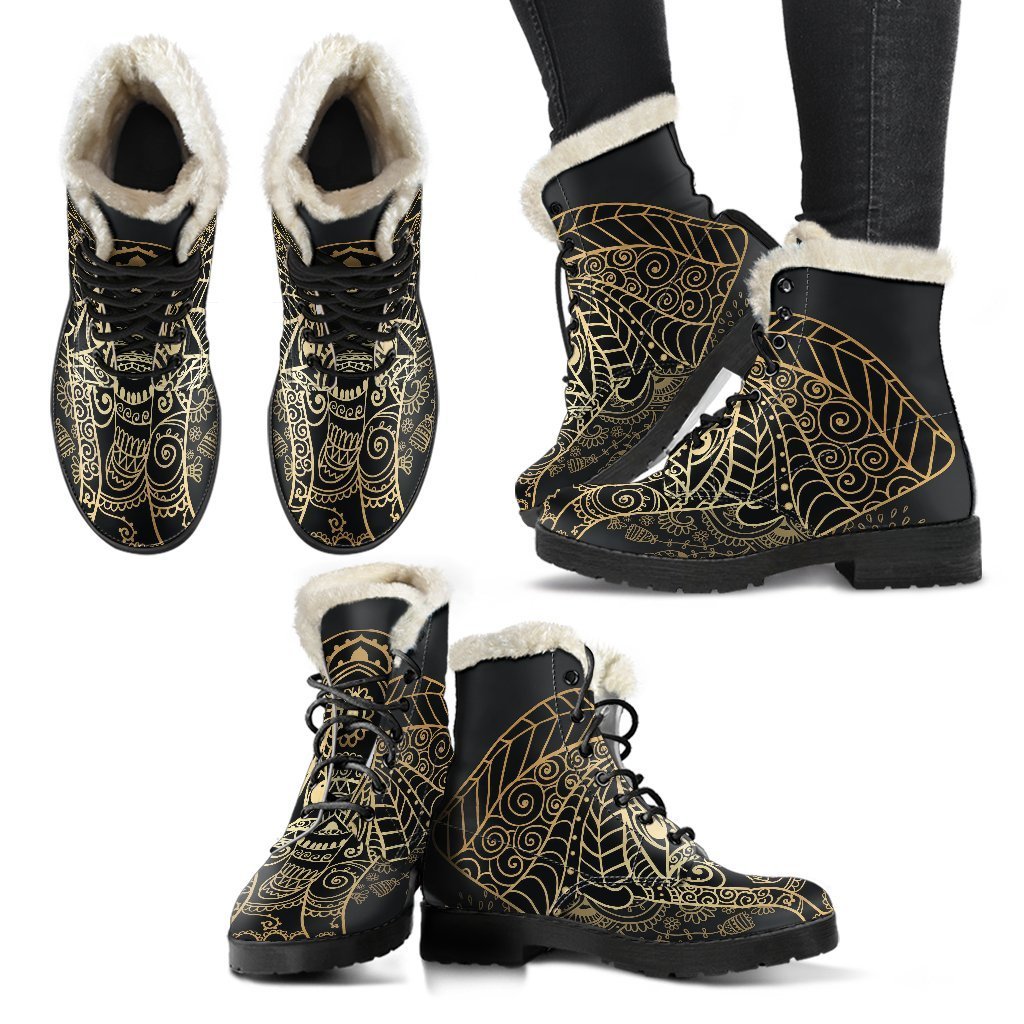 Yoga Elephant Mandala Comfy Winter Boots-grizzshop