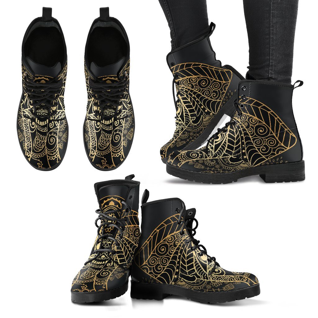 Yoga Elephant Mandala Men Women Leather Boots-grizzshop