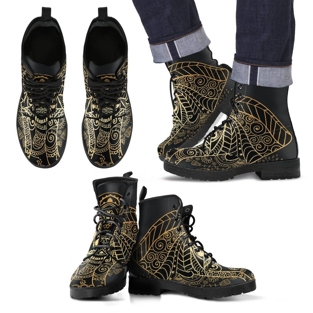 Yoga Elephant Mandala Men Women Leather Boots-grizzshop