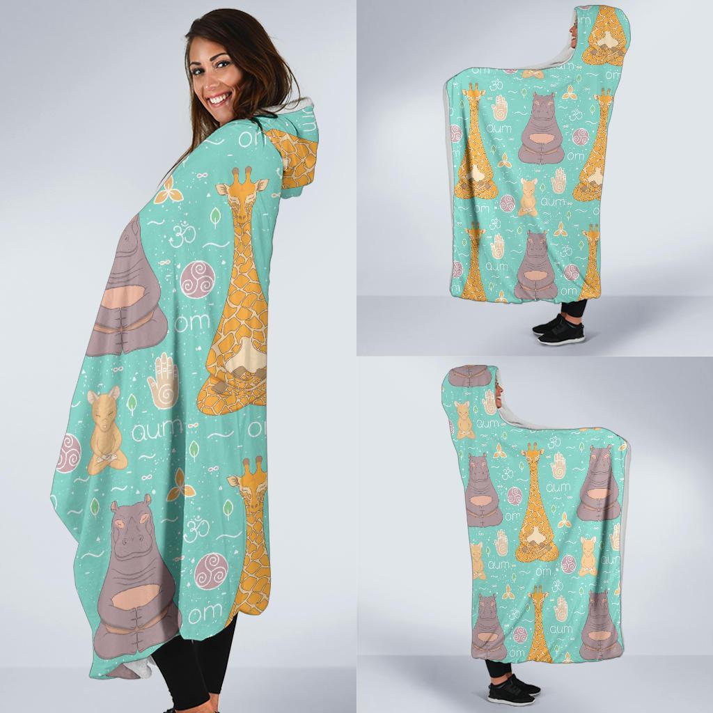 Yoga Meditation Pattern Print Hooded Blanket-grizzshop