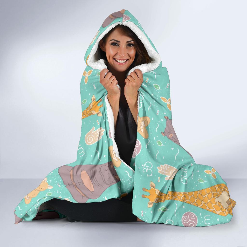 Yoga Meditation Pattern Print Hooded Blanket-grizzshop