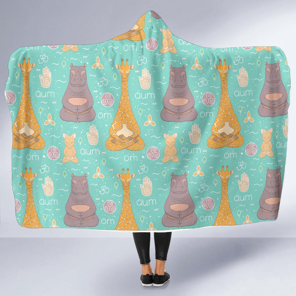 Yoga Meditation Pattern Print Hooded Blanket-grizzshop