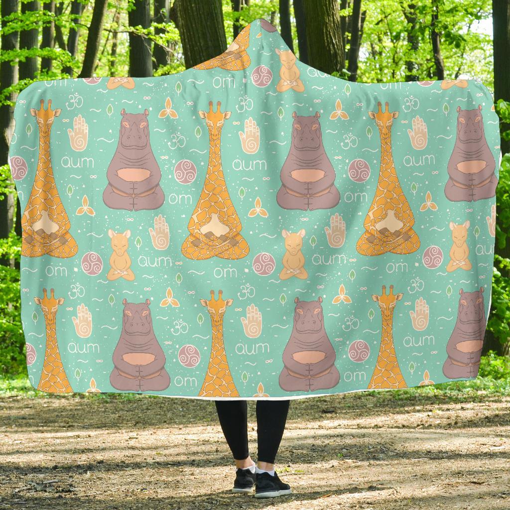 Yoga Meditation Pattern Print Hooded Blanket-grizzshop