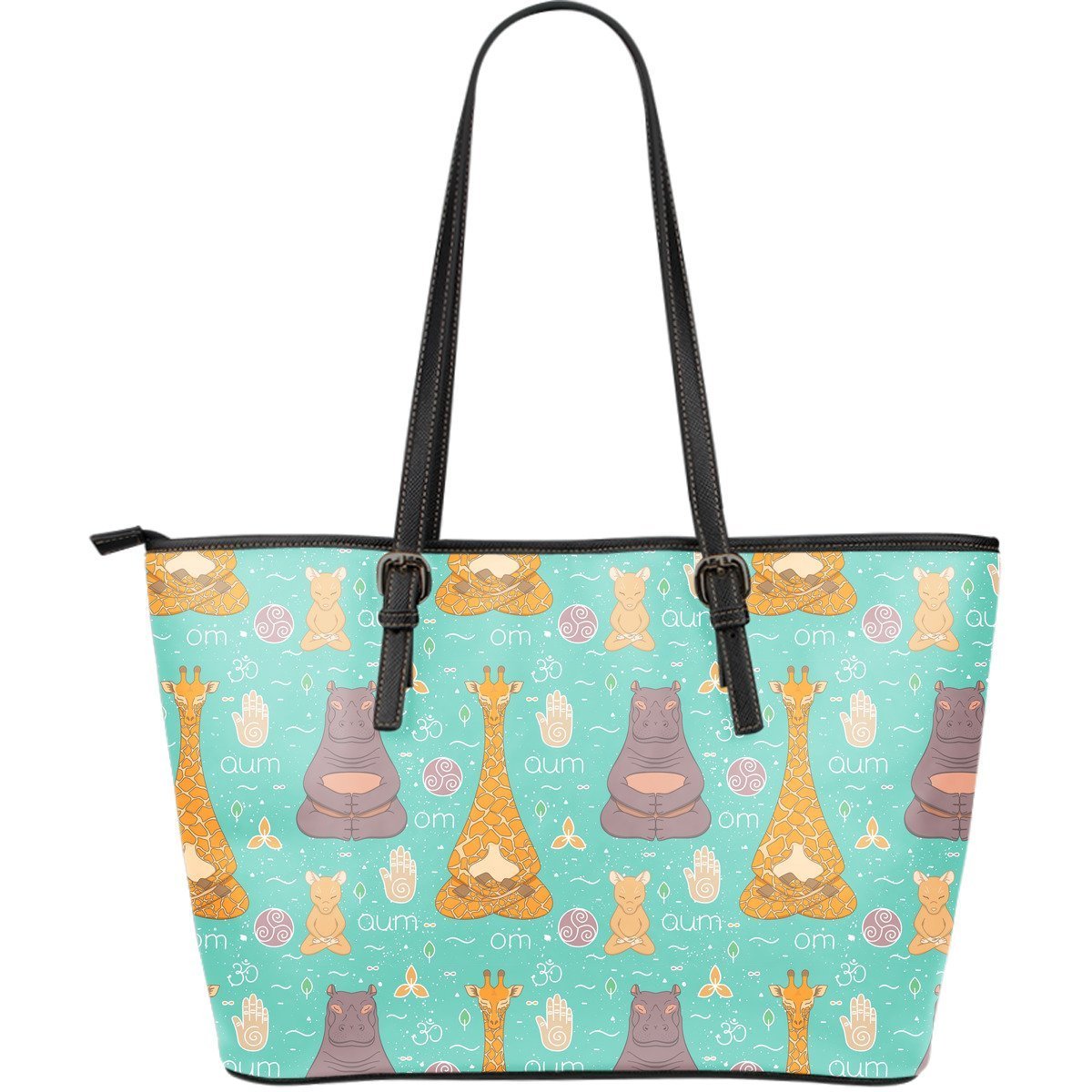 Yoga Meditation Pattern Print Leather Tote Bag-grizzshop