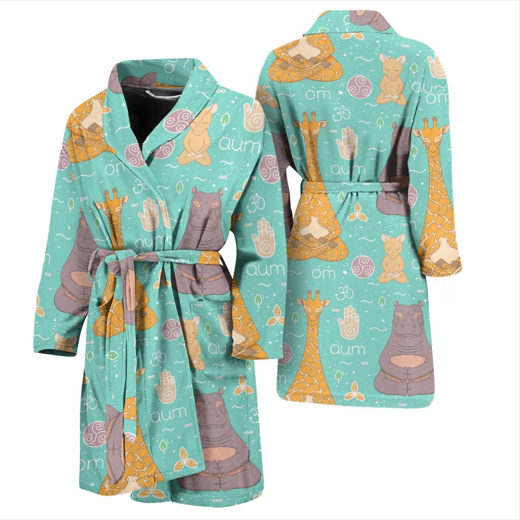 Yoga Meditation Pattern Print Men Long Robe-grizzshop