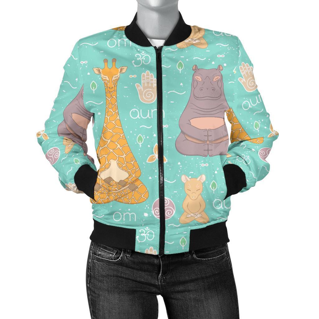 Yoga Meditation Pattern Print Women Casual Bomber Jacket-grizzshop