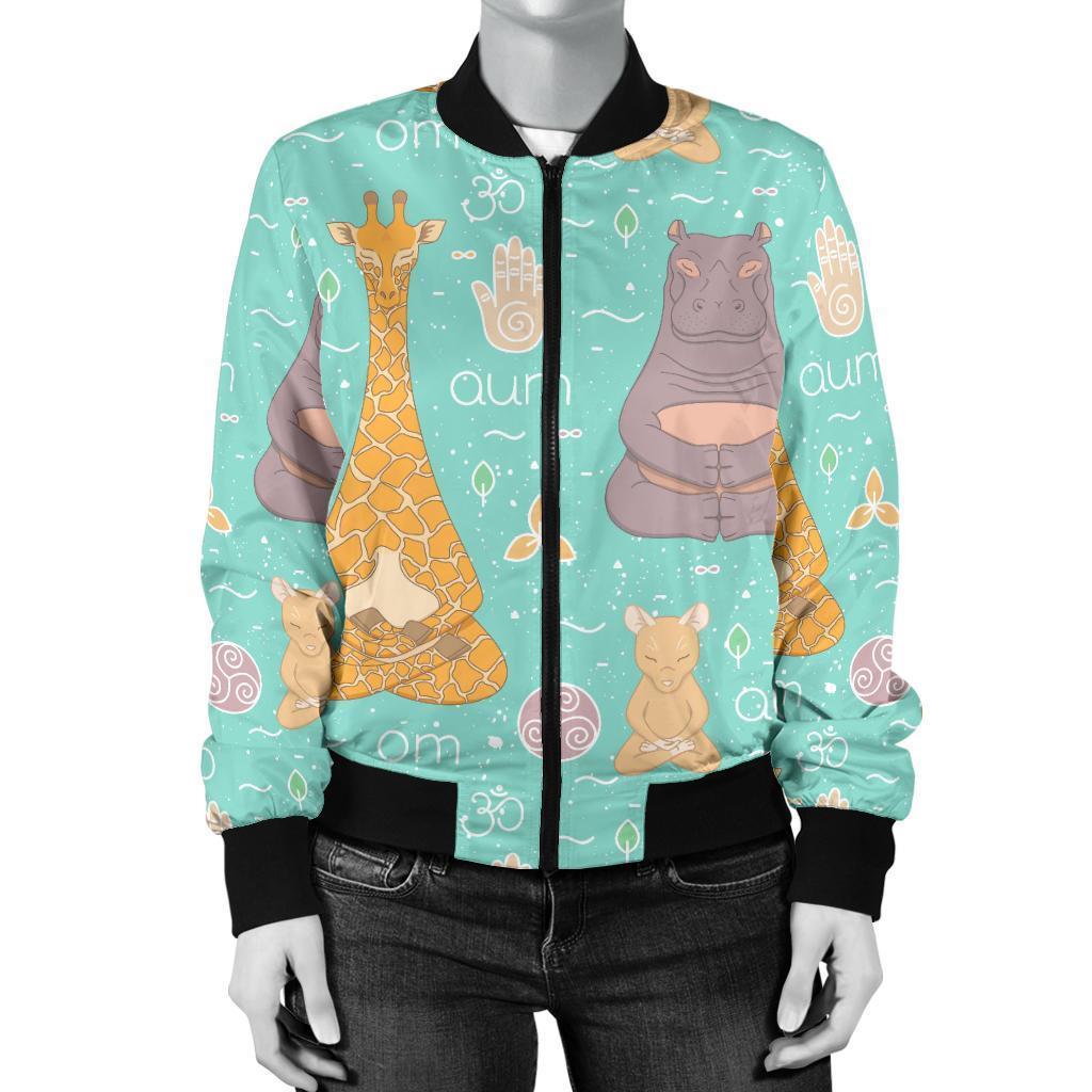 Yoga Meditation Pattern Print Women Casual Bomber Jacket-grizzshop