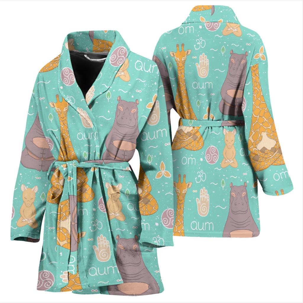 Yoga Meditation Pattern Print Women Long Robe-grizzshop