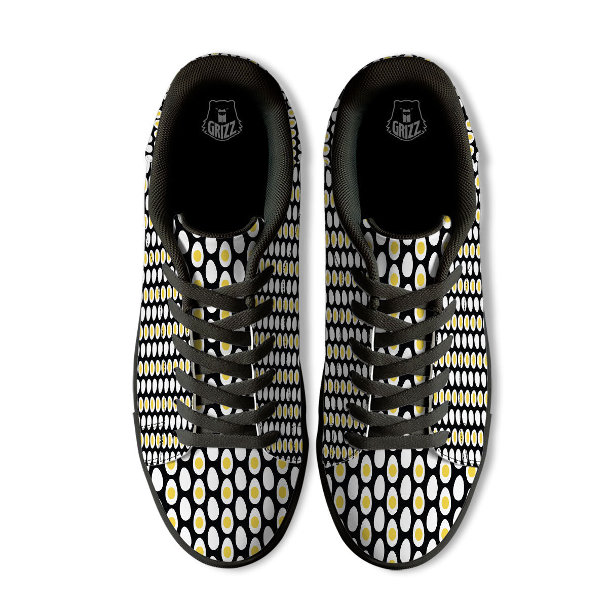 Yolk Egg Print Pattern Black Low Top Sneakers-grizzshop
