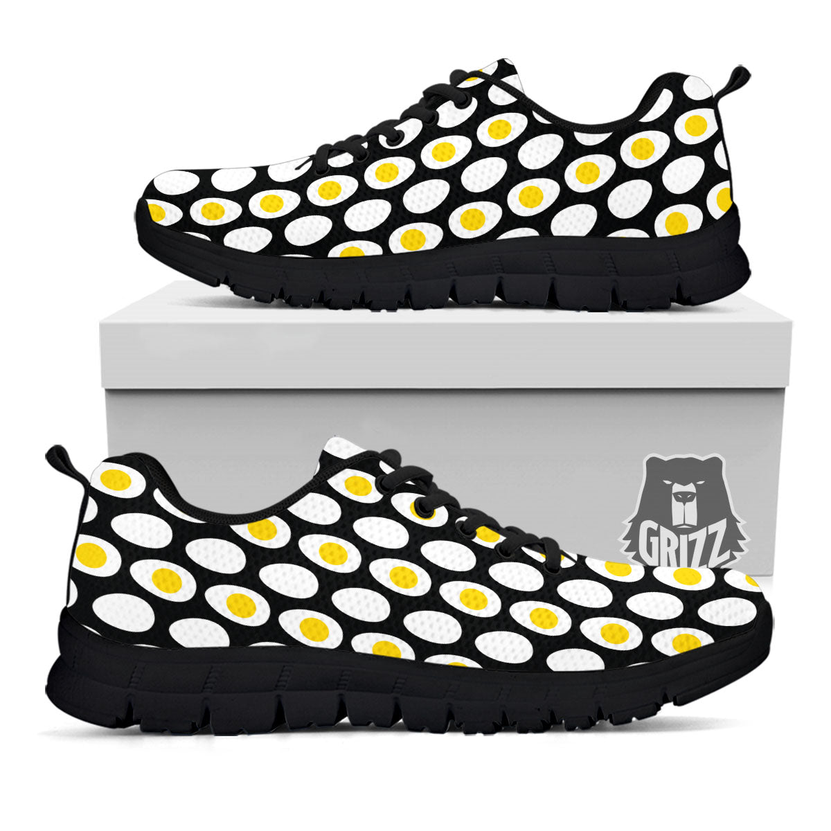 Yolk Egg Print Pattern Black Sneaker-grizzshop