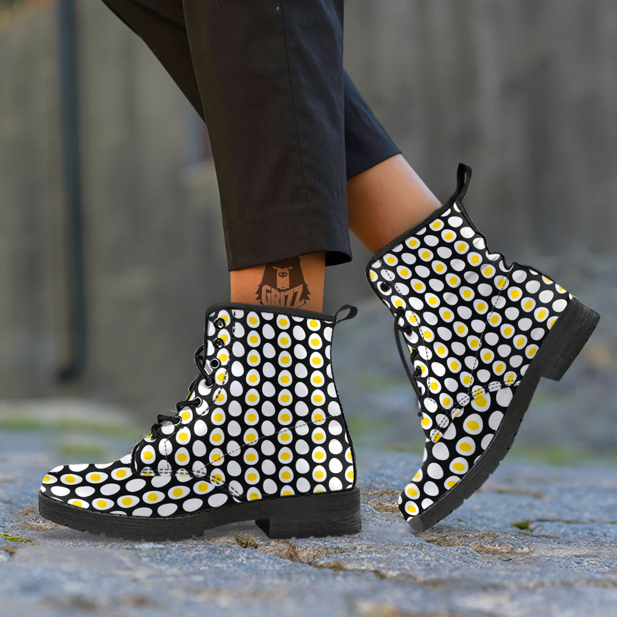 Yolk Egg Print Pattern Leather Boots-grizzshop