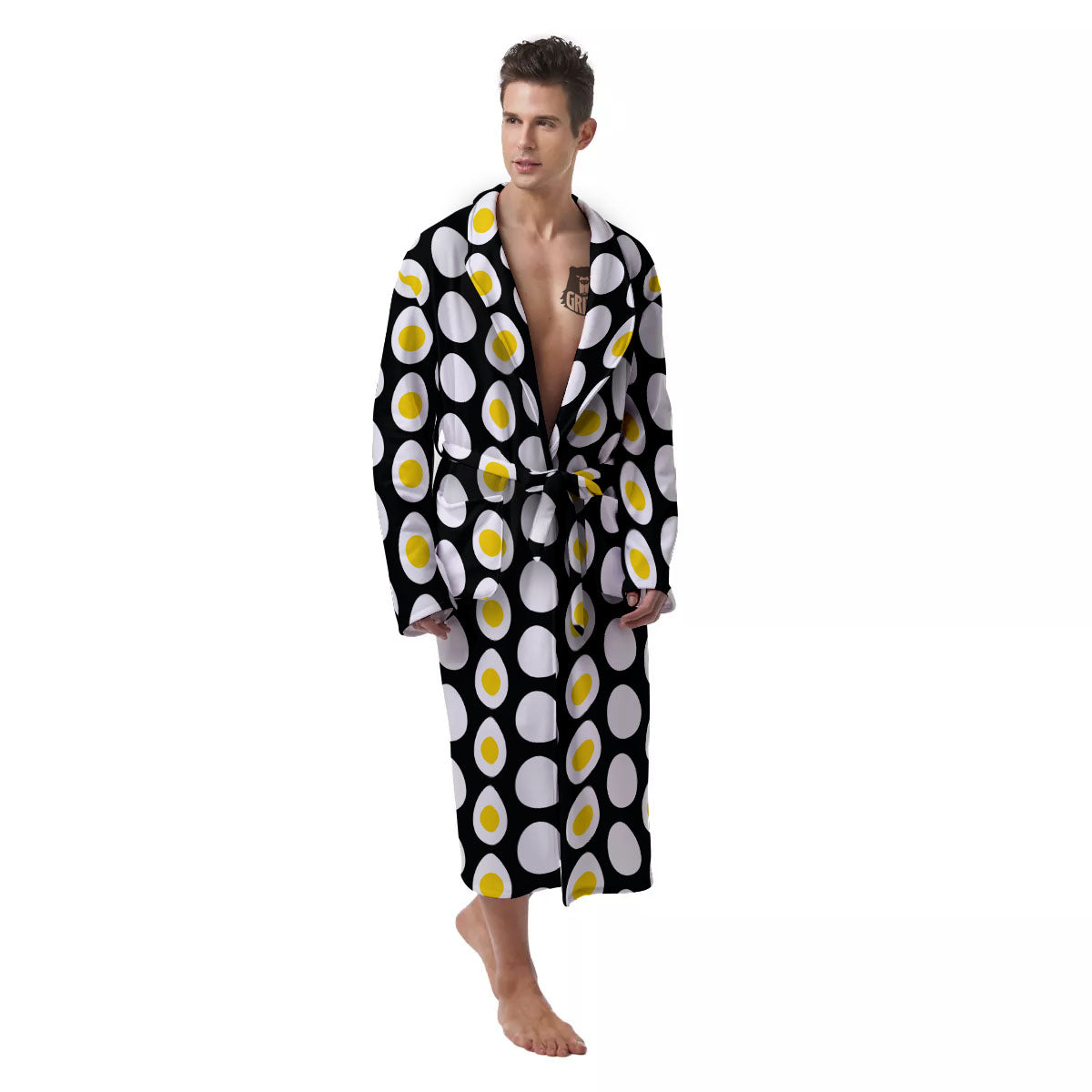 Yolk Egg Print Pattern Men's Robe-grizzshop