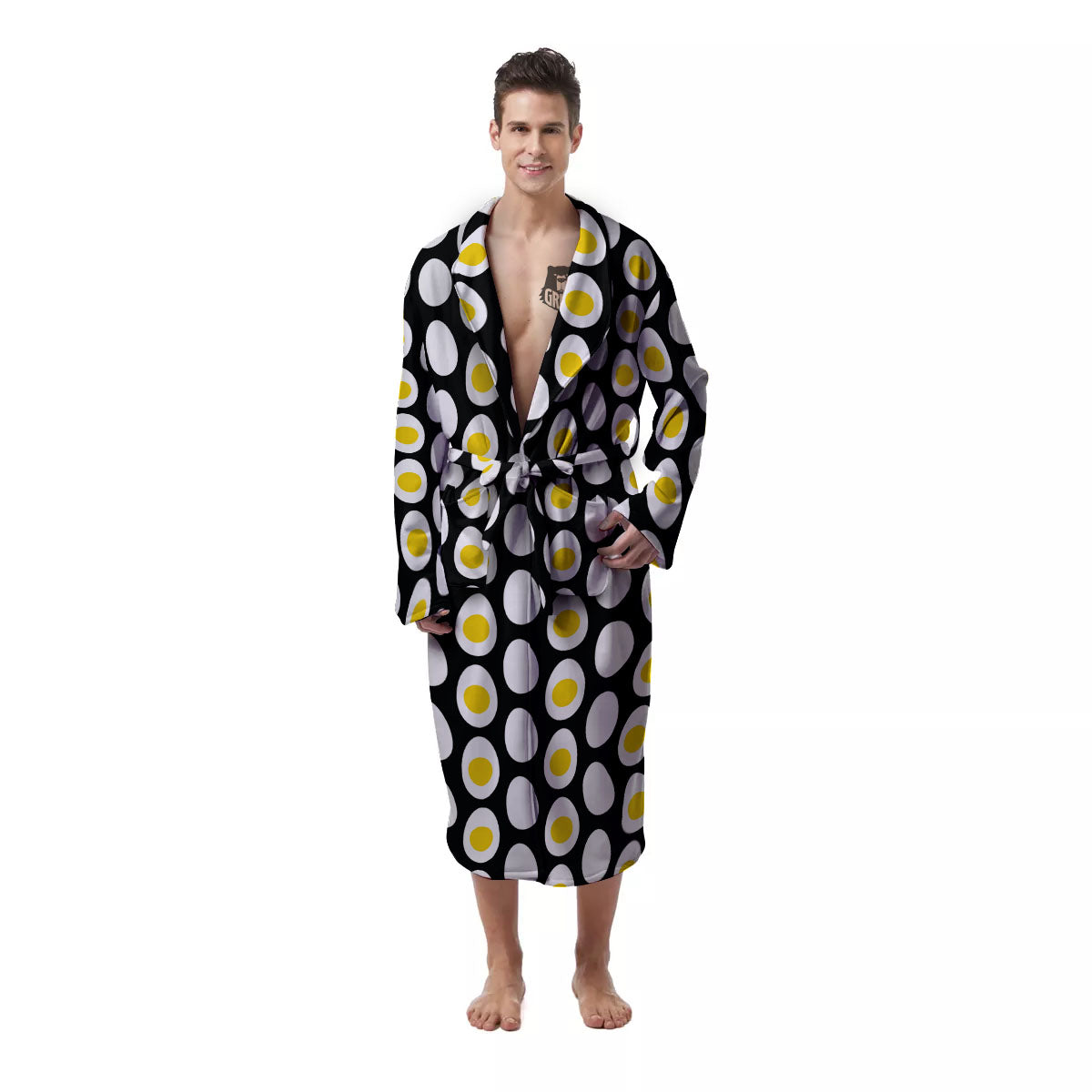 Yolk Egg Print Pattern Men's Robe-grizzshop