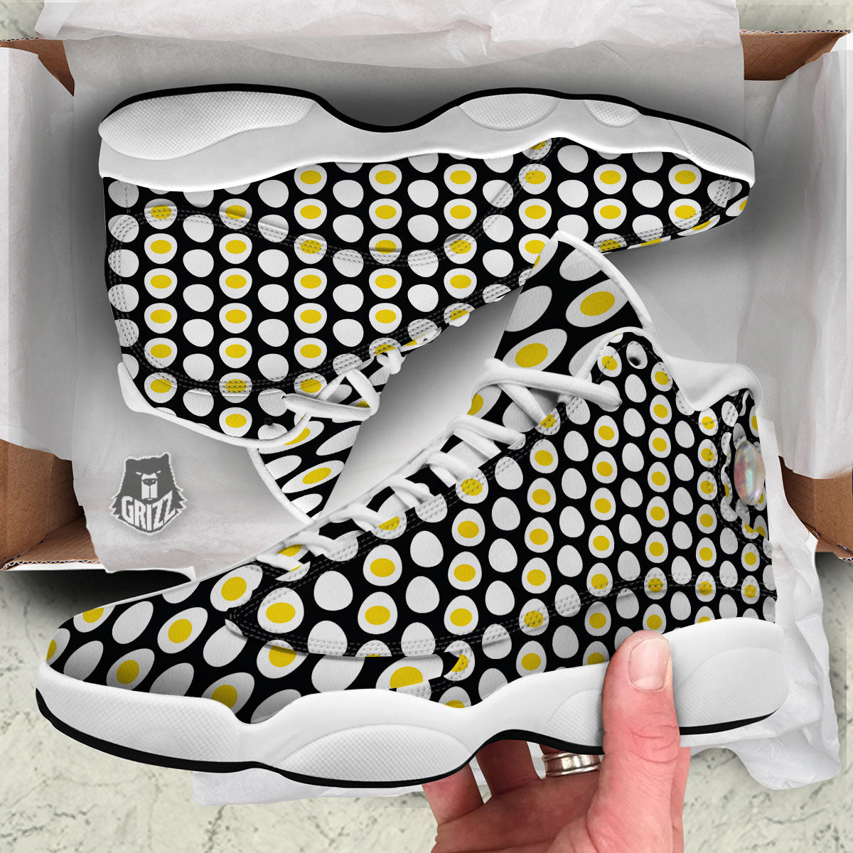 Yolk Egg Print Pattern White Basketball Shoes-grizzshop