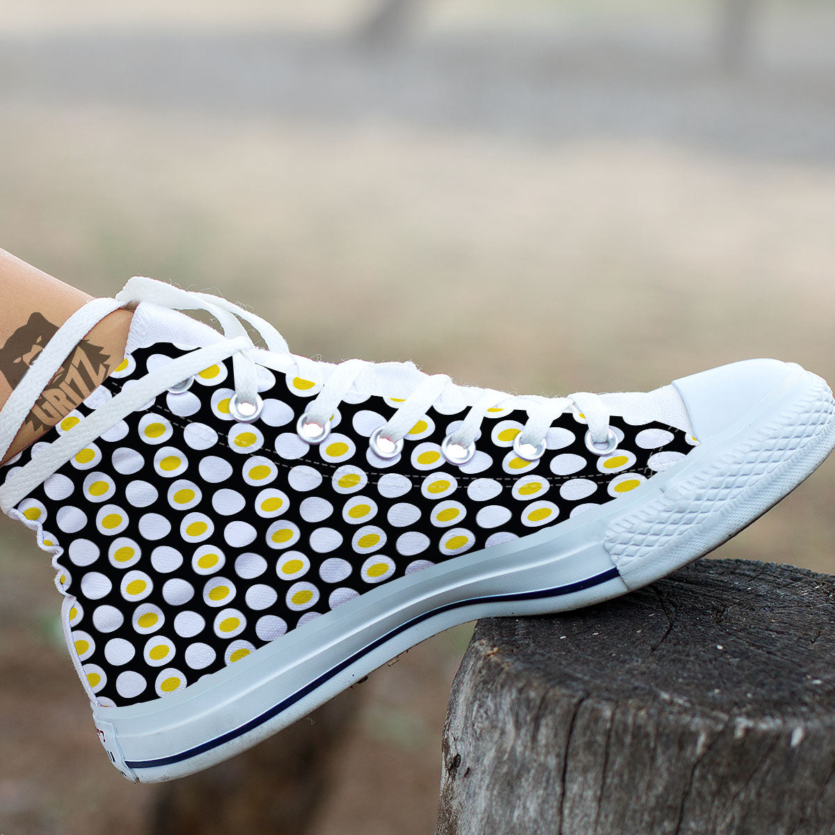 Yolk Egg Print Pattern White High Top Shoes-grizzshop