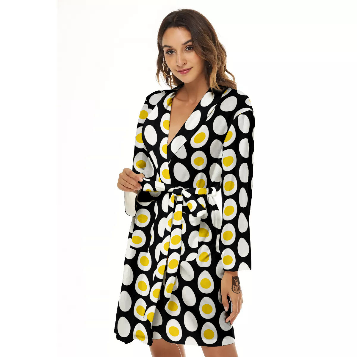 Yolk Egg Print Pattern Women's Robe-grizzshop