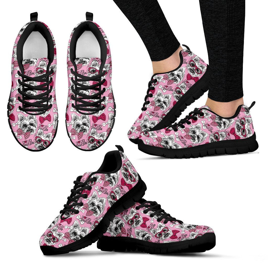 Yorkshire Terrier Dog Puppy Print Pattern Black Sneaker Shoes For Men Women-grizzshop