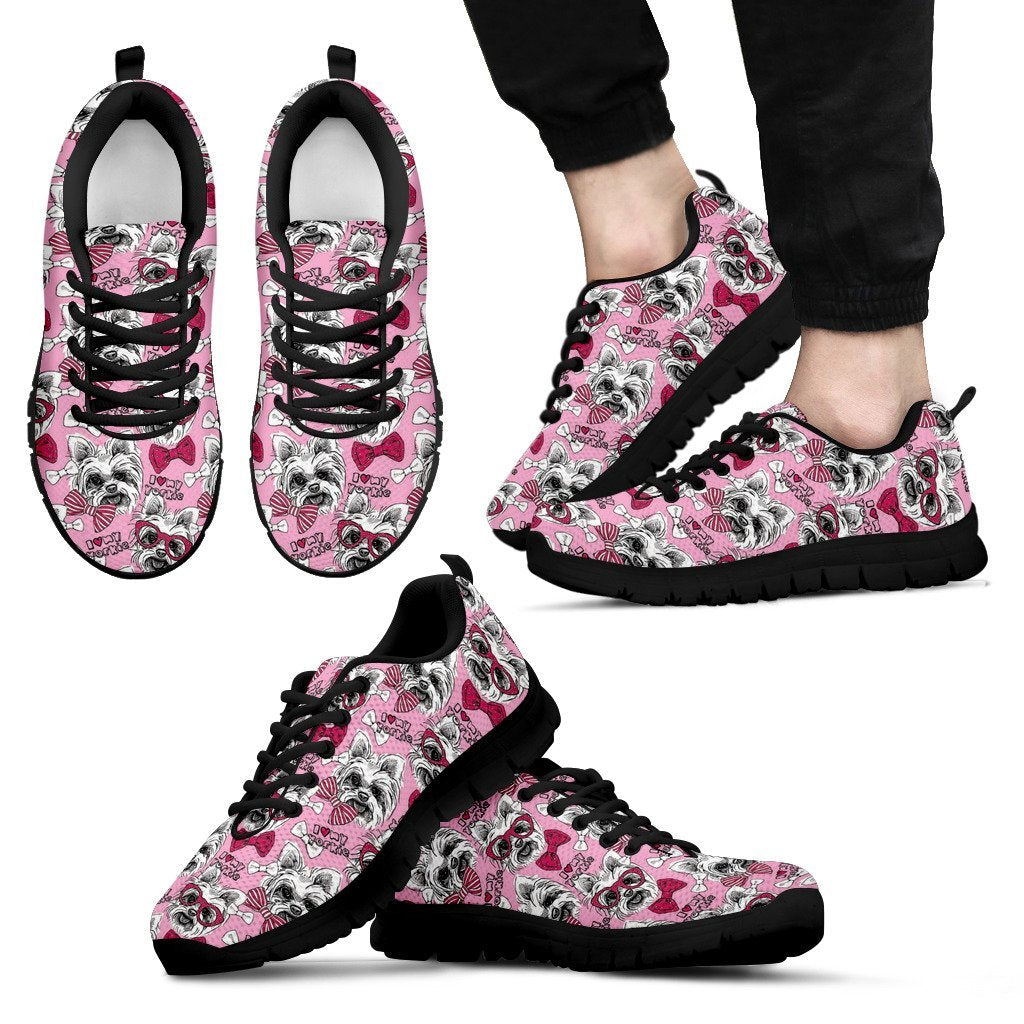 Yorkshire Terrier Dog Puppy Print Pattern Black Sneaker Shoes For Men Women-grizzshop
