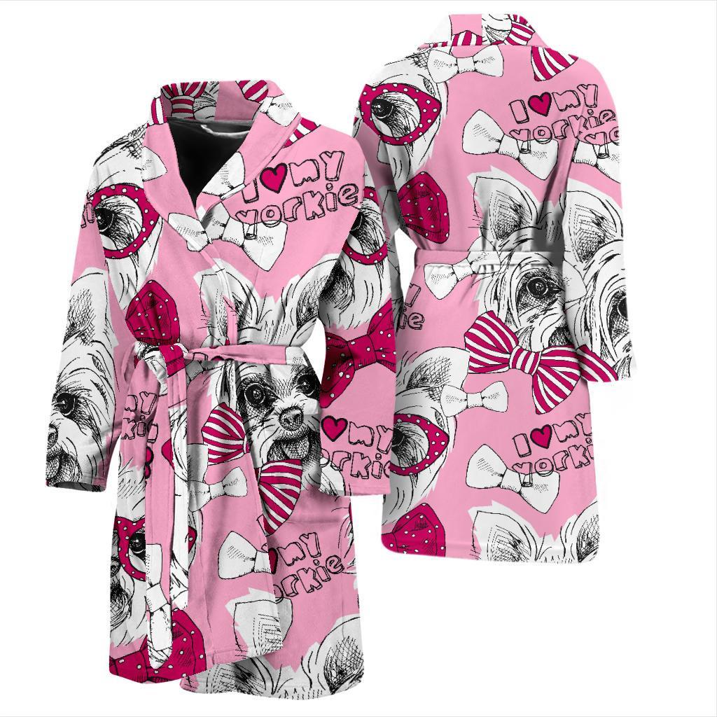 Yorkshire Terrier Dog Puppy Print Pattern Men Long Robe-grizzshop