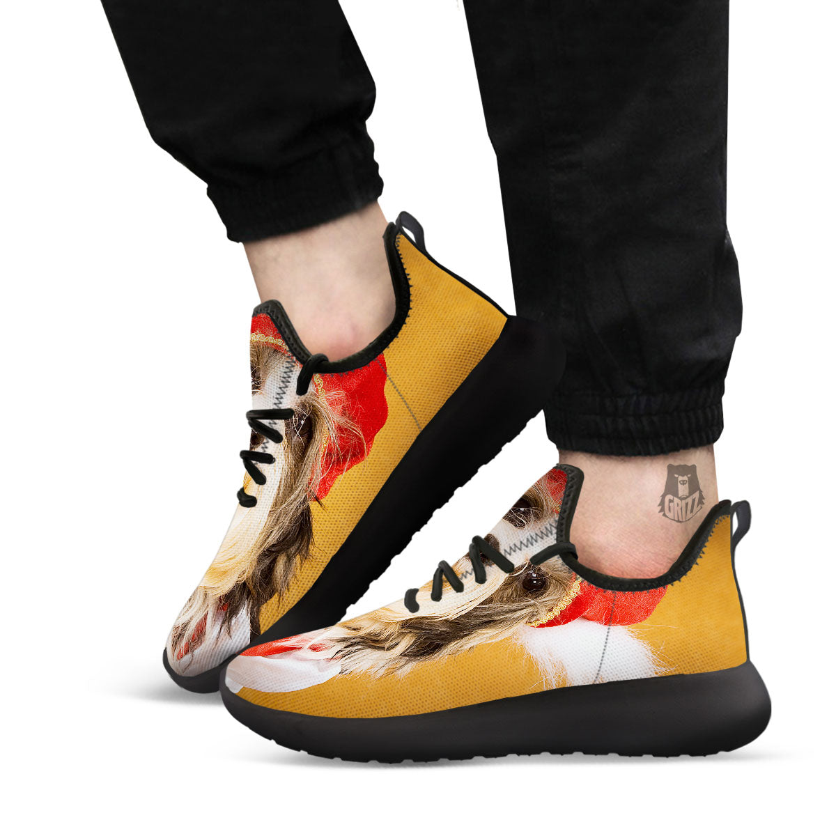 Yorkshire Terrier Red Cap Print Black Athletic Shoes-grizzshop