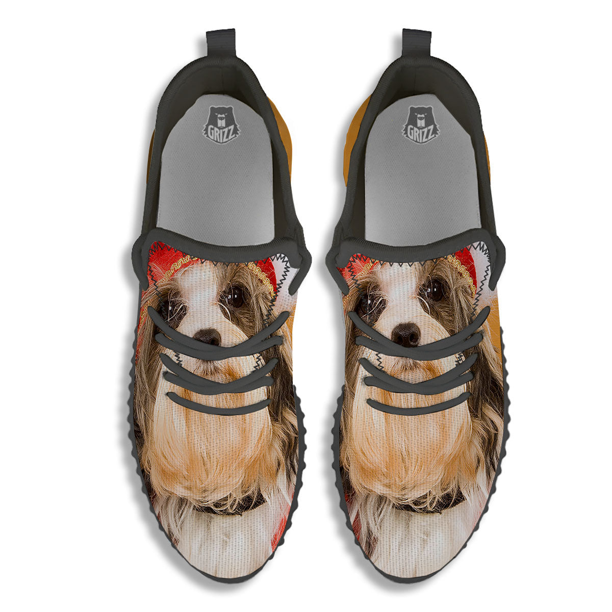 Yorkshire Terrier Red Cap Print Black Walking Shoes-grizzshop