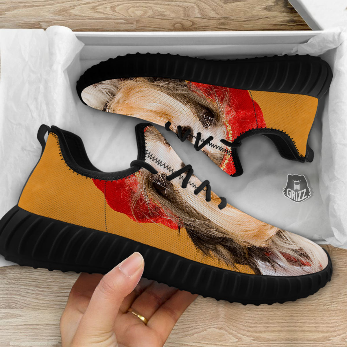 Yorkshire Terrier Red Cap Print Black Walking Shoes-grizzshop