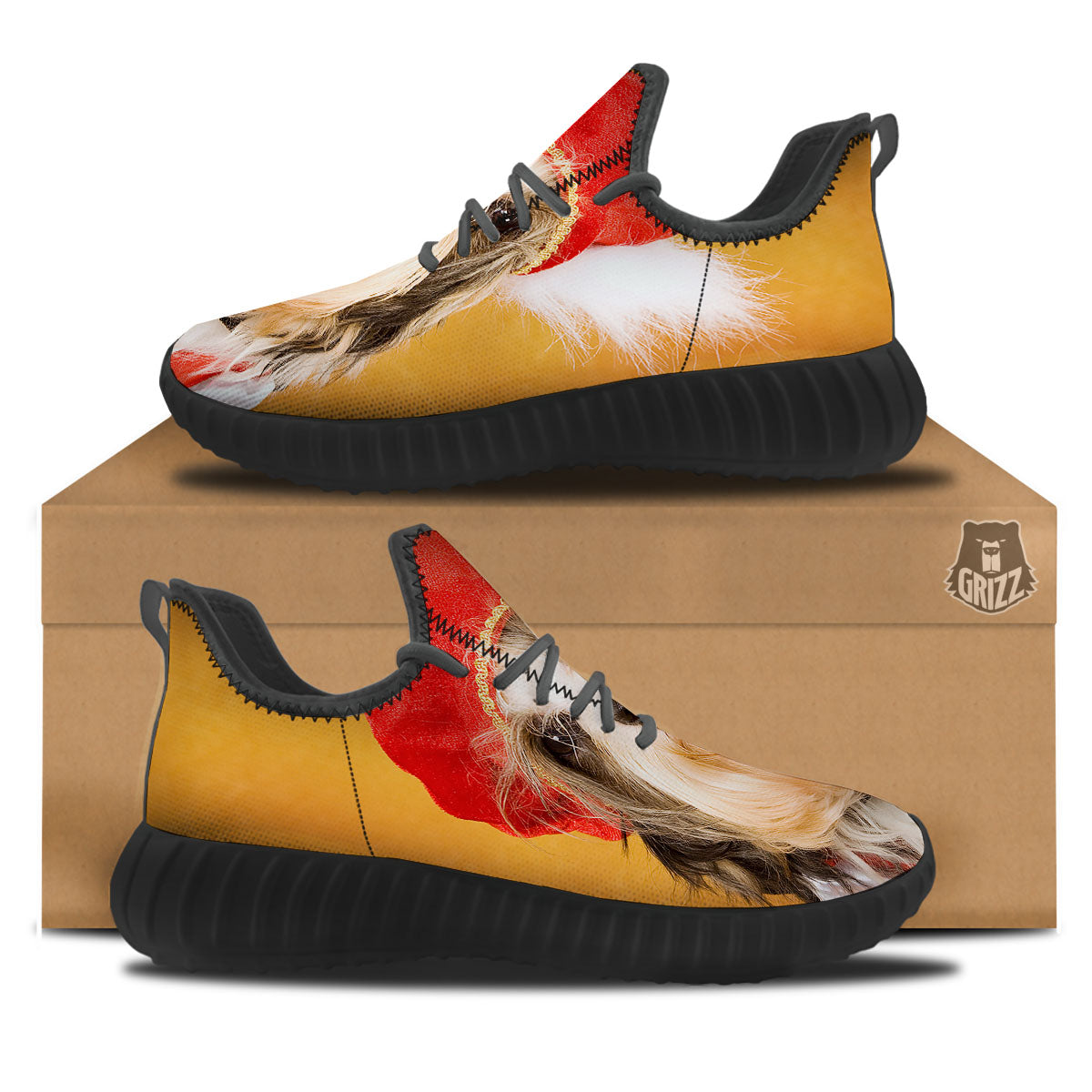Yorkshire Terrier Red Cap Print Black Walking Shoes-grizzshop
