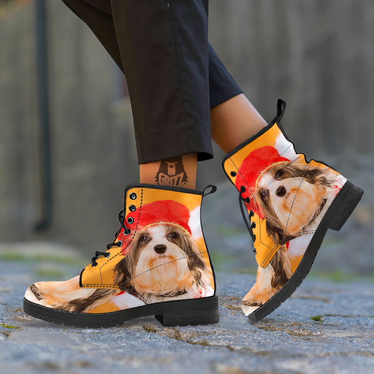 Yorkshire Terrier Red Cap Print Leather Boots-grizzshop