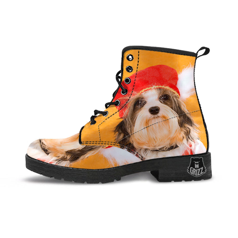 Yorkshire Terrier Red Cap Print Leather Boots-grizzshop