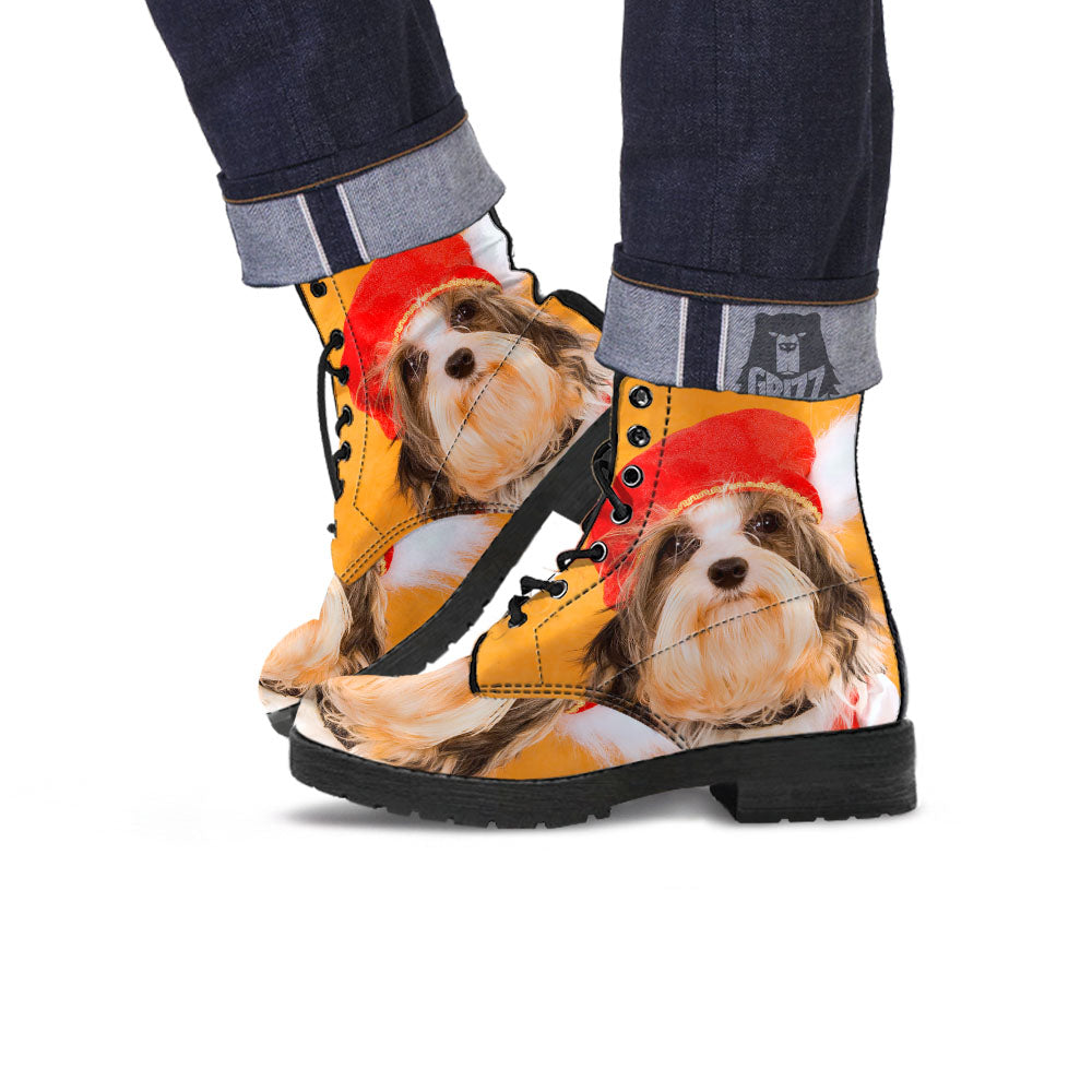 Yorkshire Terrier Red Cap Print Leather Boots-grizzshop