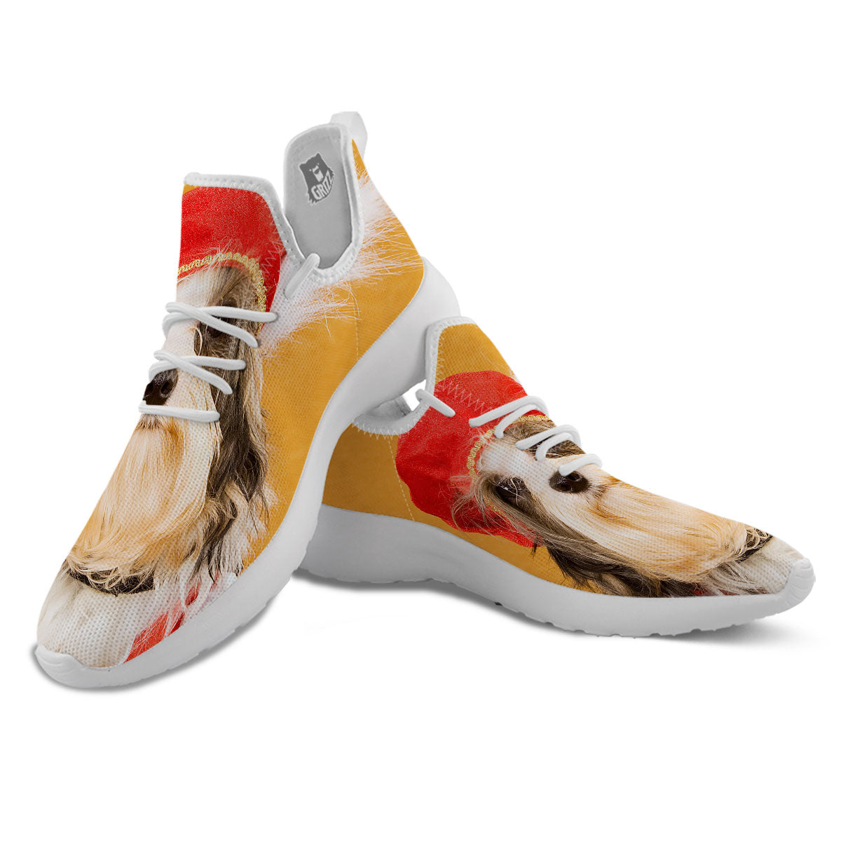 Yorkshire Terrier Red Cap Print White Athletic Shoes-grizzshop