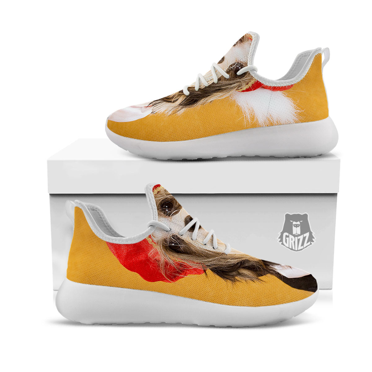 Yorkshire Terrier Red Cap Print White Athletic Shoes-grizzshop