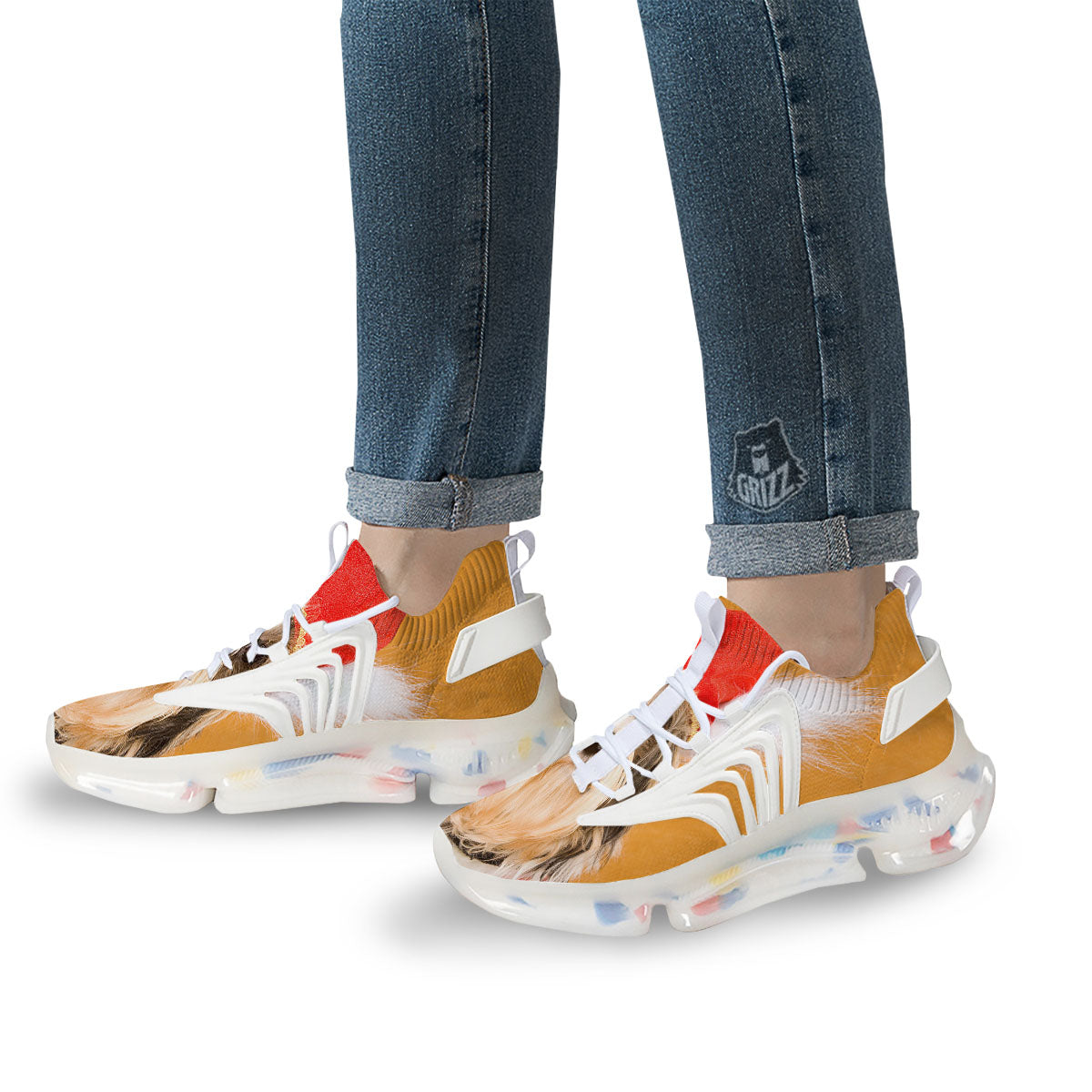 Yorkshire Terrier Red Cap Print White Gym Shoes-grizzshop