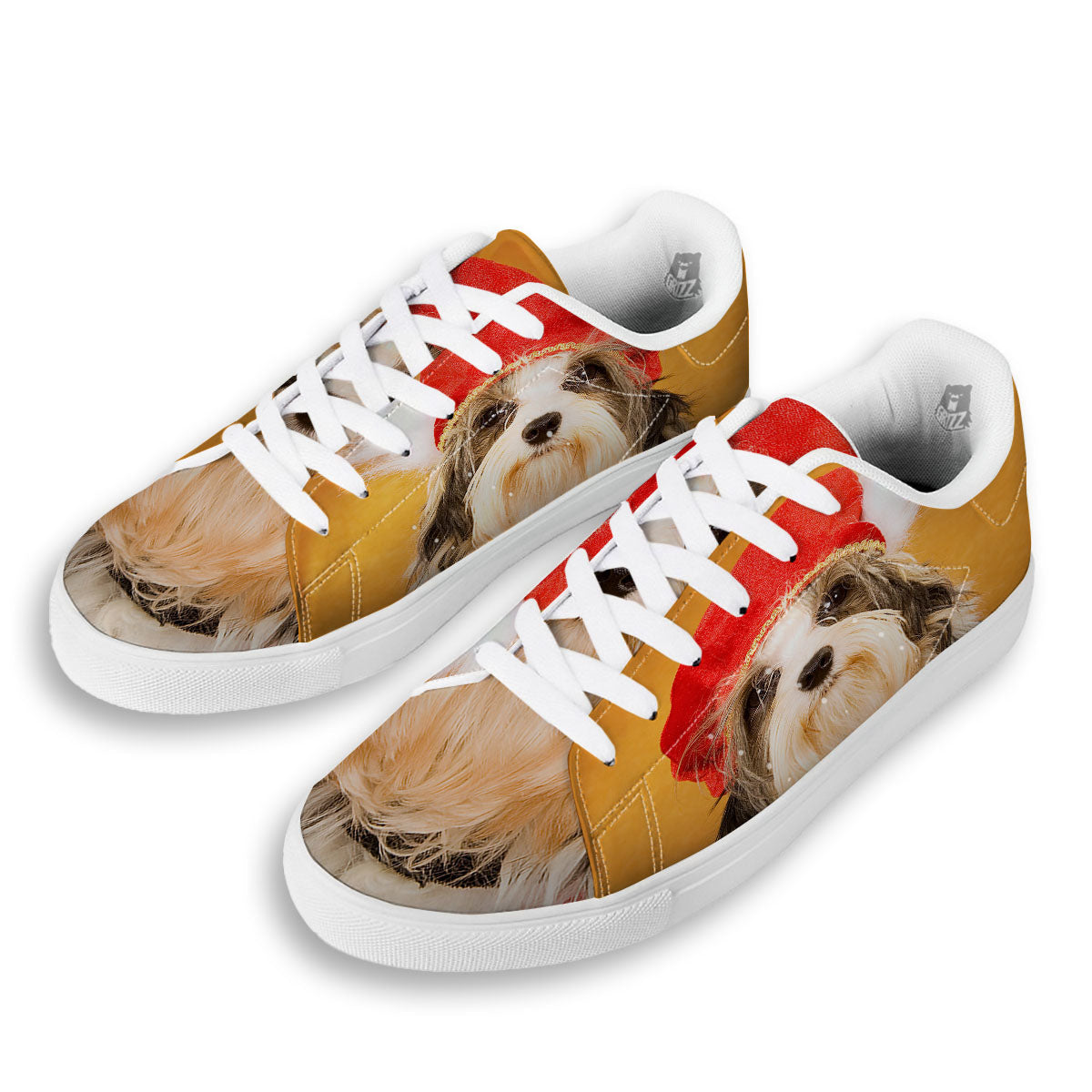 Yorkshire Terrier Red Cap Print White Low Top Sneakers-grizzshop