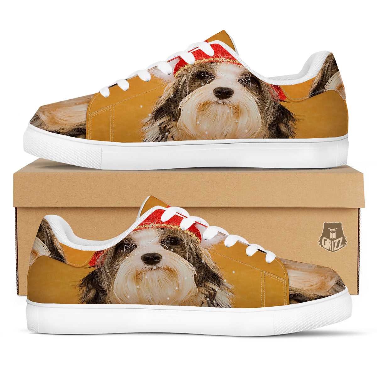 Yorkshire Terrier Red Cap Print White Low Top Sneakers-grizzshop