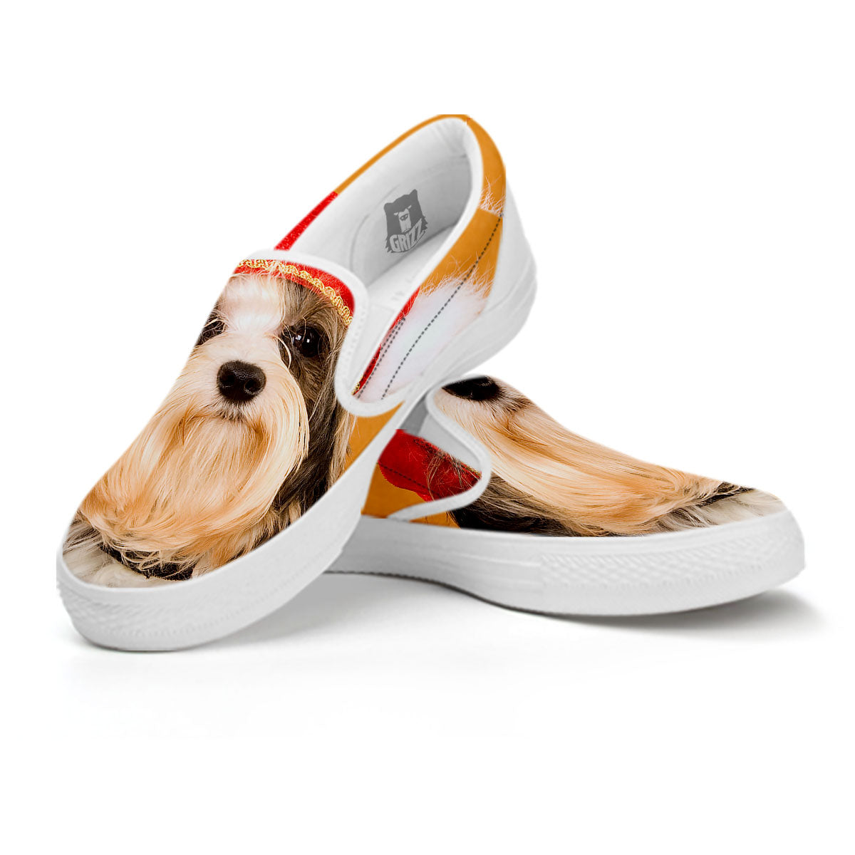 Yorkshire Terrier Red Cap Print White Slip On Shoes-grizzshop