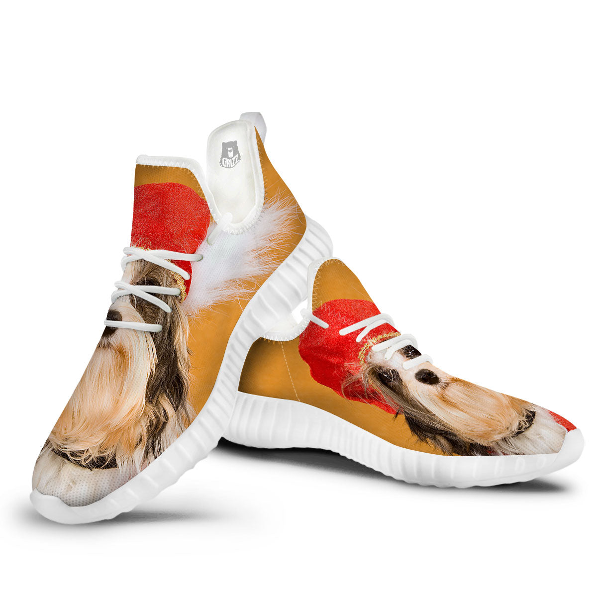 Yorkshire Terrier Red Cap Print White Walking Shoes-grizzshop