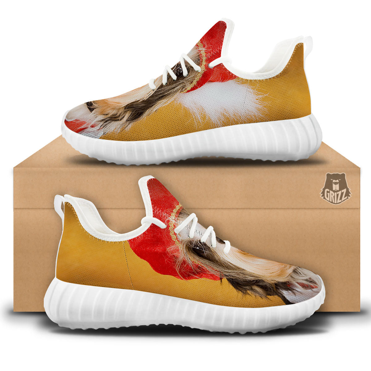 Yorkshire Terrier Red Cap Print White Walking Shoes-grizzshop
