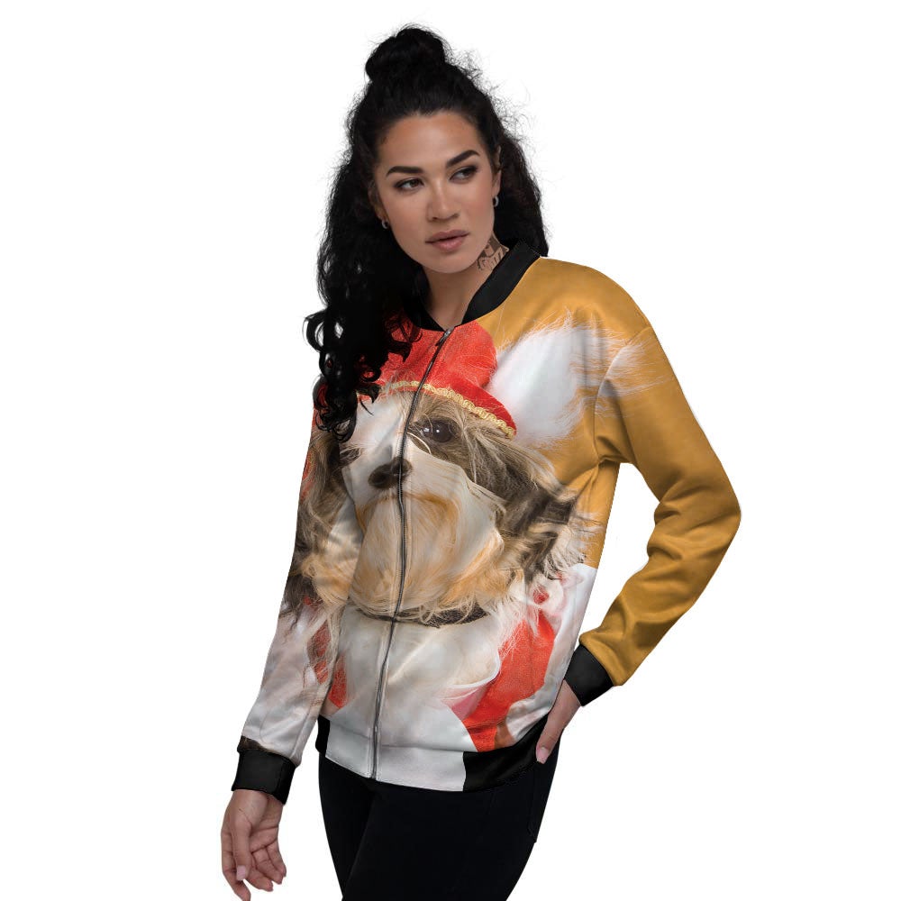 Yorkshire Terrier Red Cap Print Women's Bomber Jacket-grizzshop