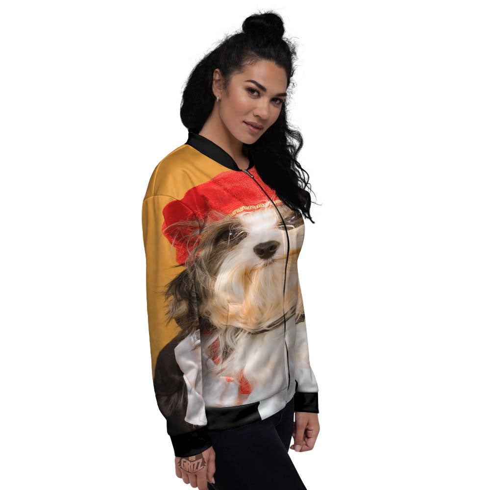 Yorkshire Terrier Red Cap Print Women's Bomber Jacket-grizzshop