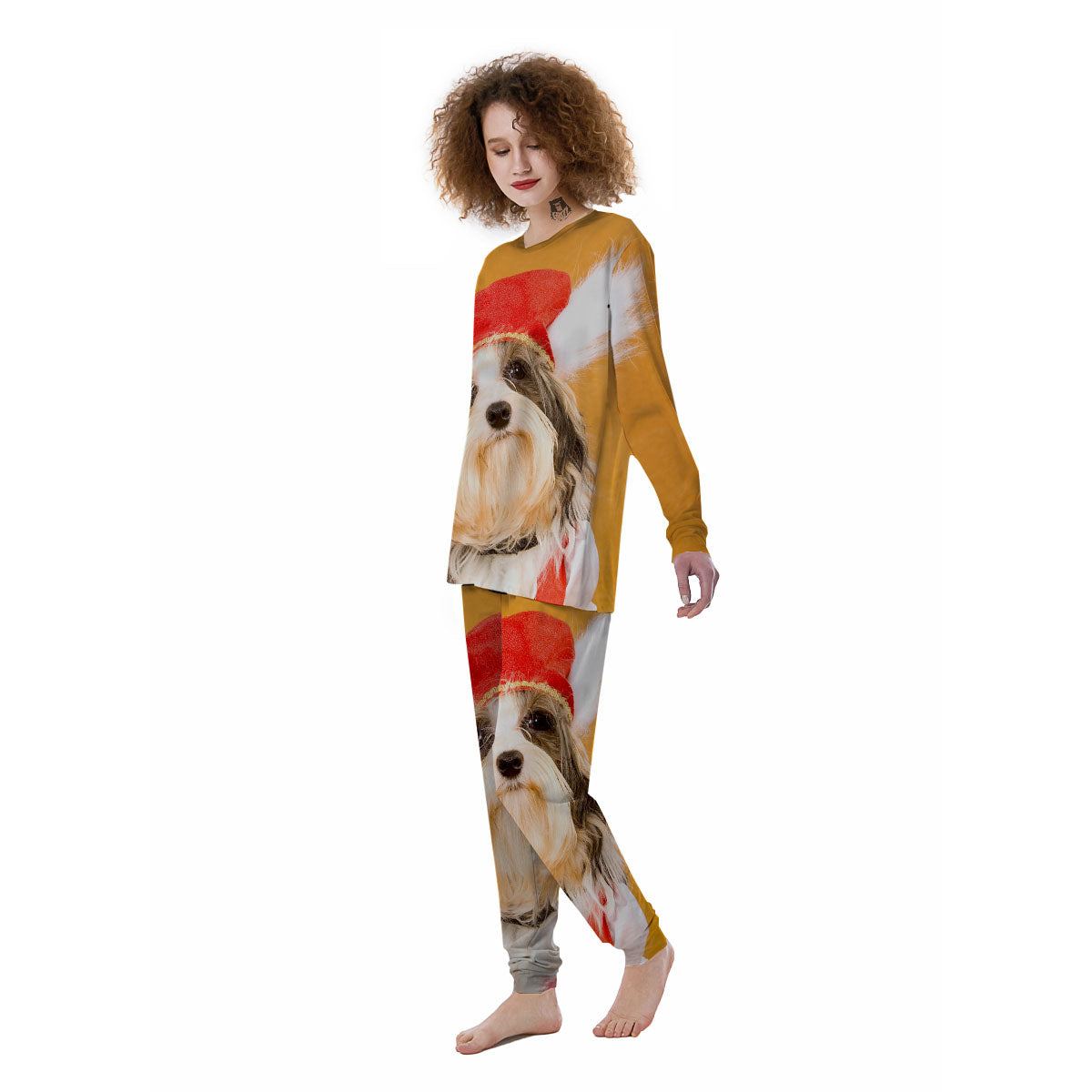 Yorkshire Terrier Red Cap Print Women's Pajamas-grizzshop
