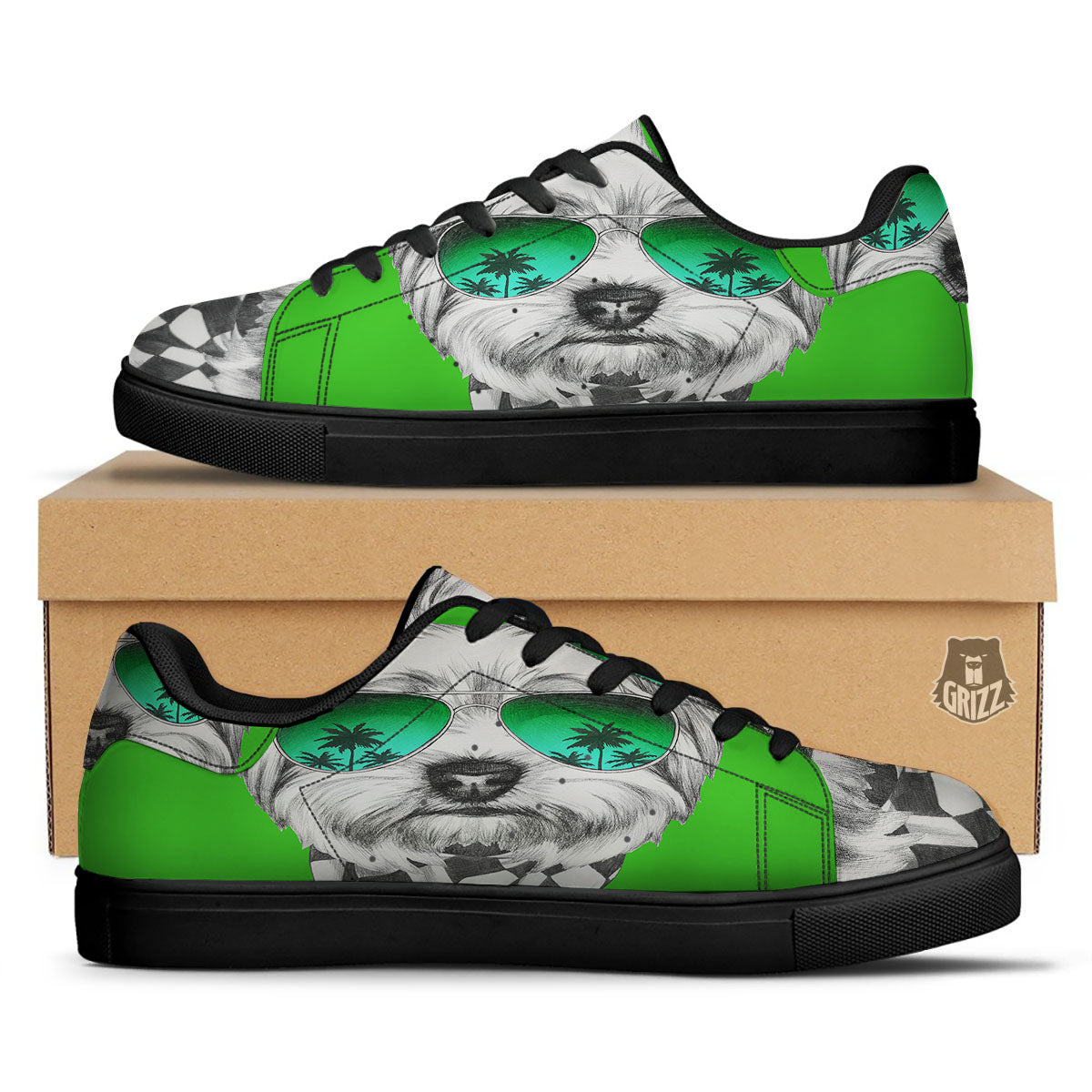 Yorkshire Terrier Sunglasses Print Black Low Top Sneakers-grizzshop