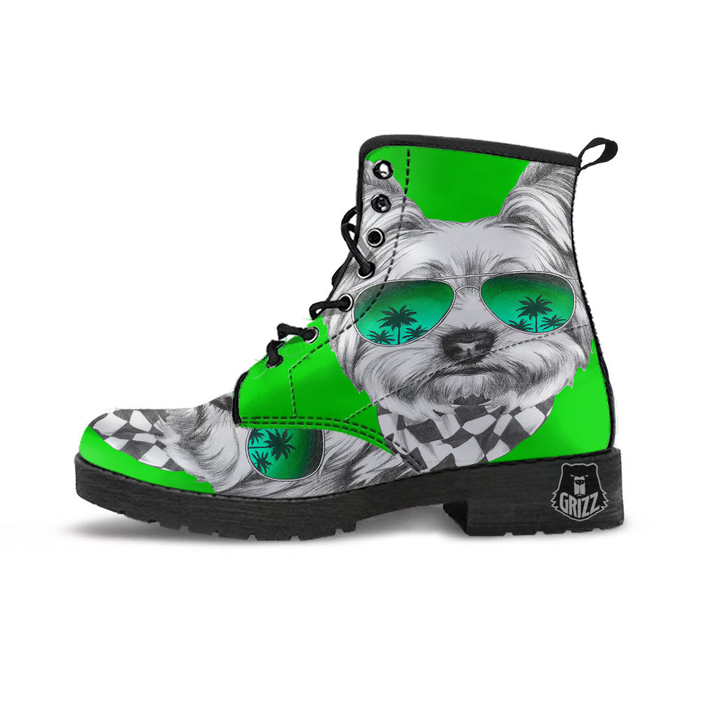 Yorkshire Terrier Sunglasses Print Leather Boots-grizzshop
