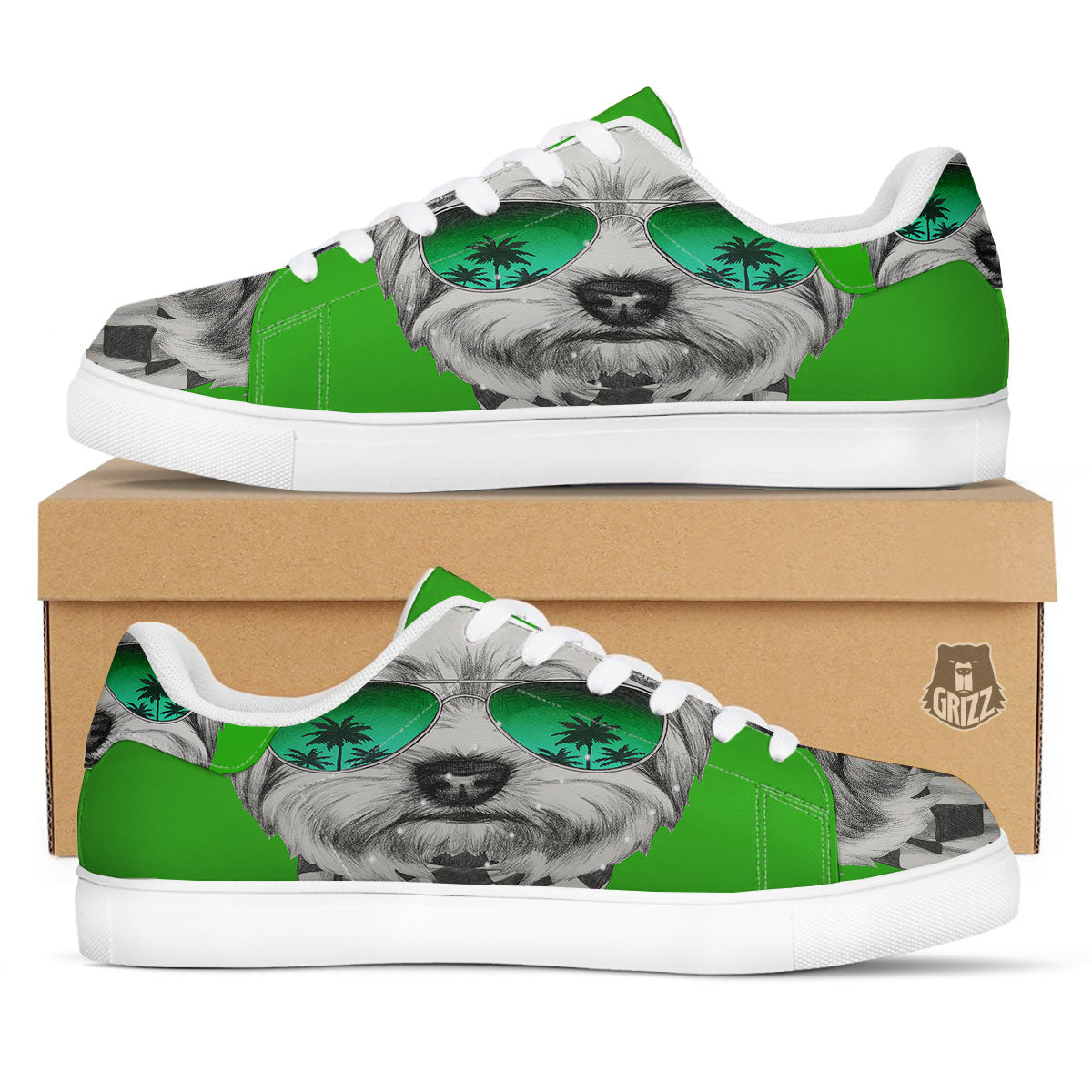 Yorkshire Terrier Sunglasses Print White Low Top Sneakers-grizzshop