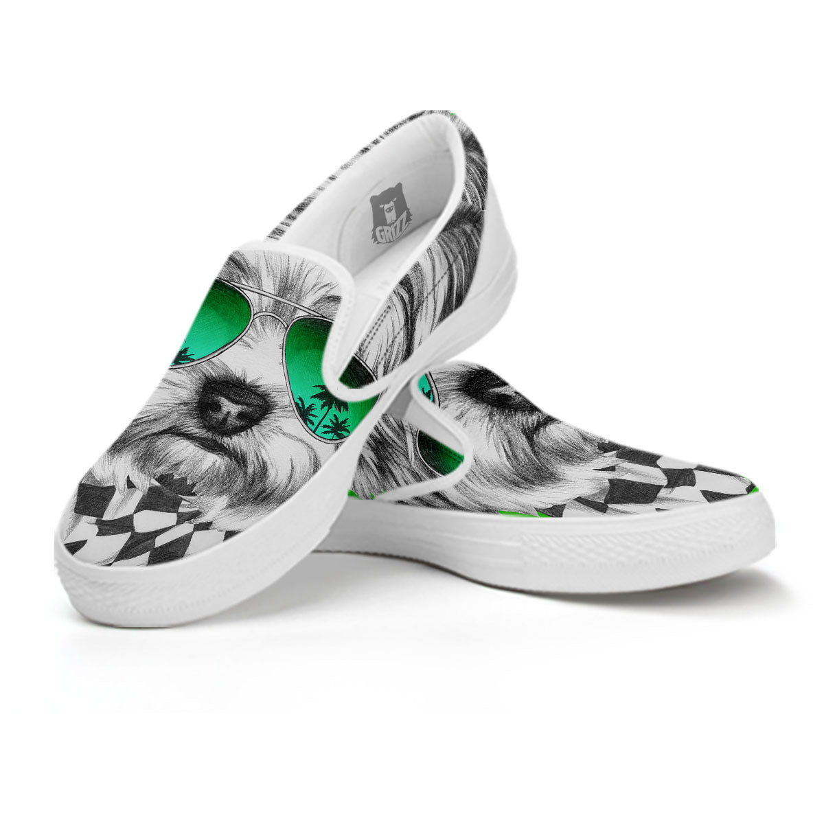 Yorkshire Terrier Sunglasses Print White Slip On Shoes-grizzshop