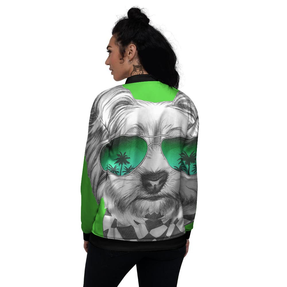 Yorkshire Terrier Sunglasses Print Women's Bomber Jacket-grizzshop